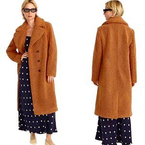 J CREW Double Breasted Teddy Sherpa Topcoat Coat Adobe Clay Brown NEW!